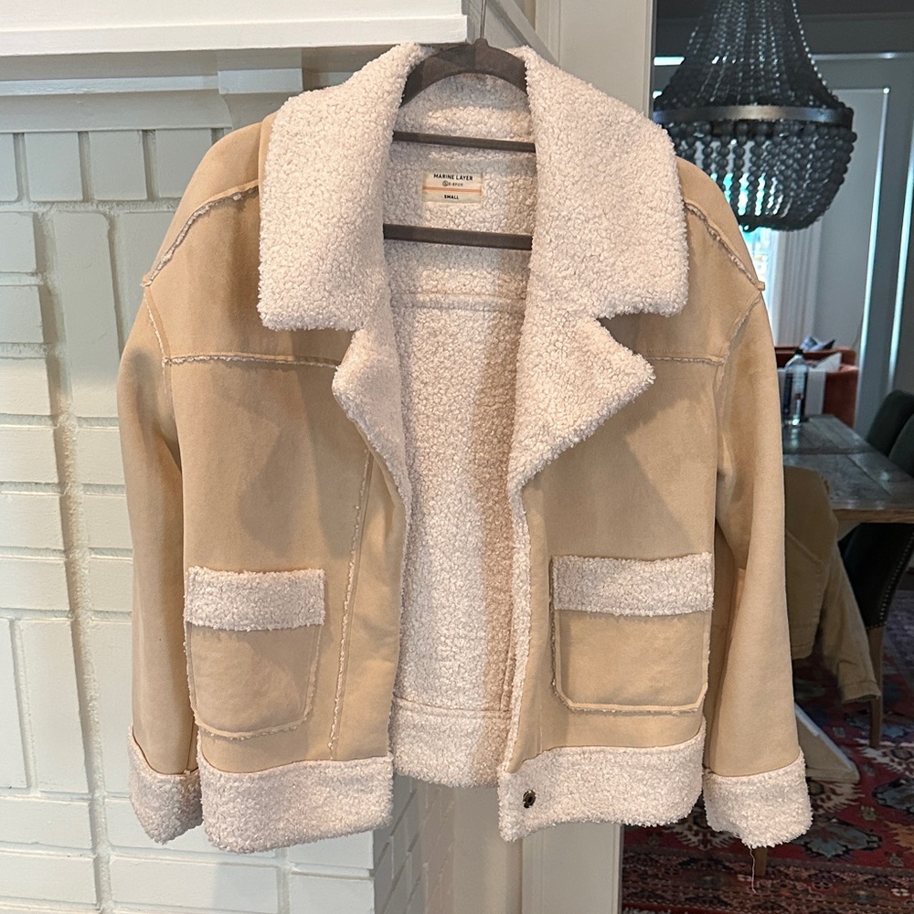 Marine Layer Tan Sherpa Suede Bomber